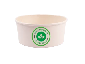 Bowl de bagazo de caña personalizado con logo, impresión ecológica para alimentos.