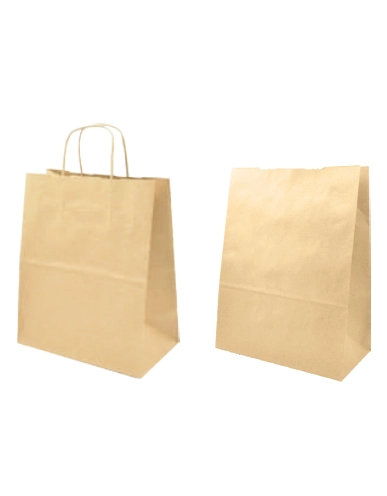 Bolsa de papel kraft Bistro de 25,5 cm de ancho x 17 cm de fuelle x 34 cm de alto, ideal para personalización con logo. Perfecta para restaurantes, panaderías, tiendas y comercios ecológicos.