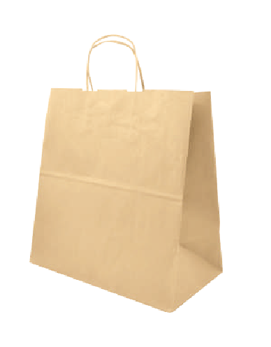 Bolsa de papel kraft Delivery 33x17x34, amplia y resistente, ideal para personalización con logo. Perfecta para restaurantes, tiendas y negocios que ofrecen servicio a domicilio.
