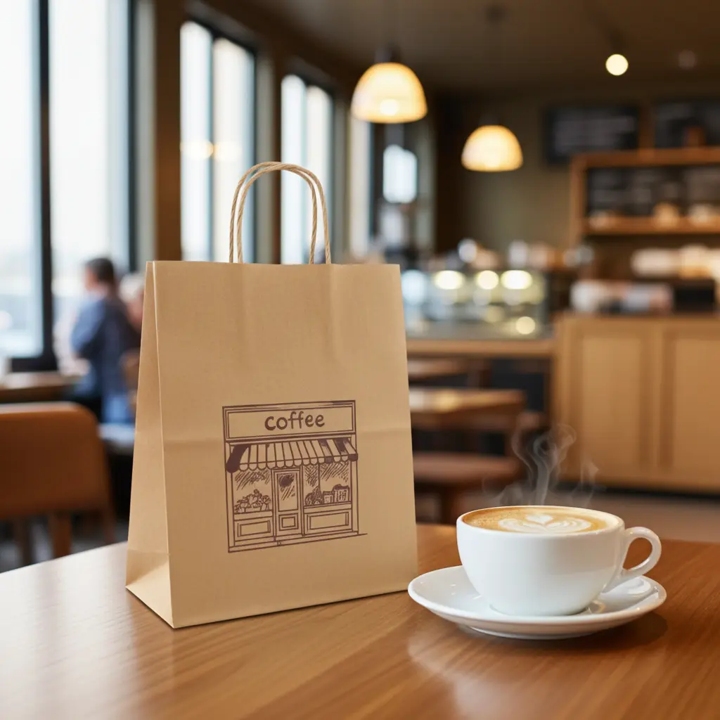 Bolsa kraft personalizada para cafeterías y restaurantes, fabricada y distribuida por Activa Industria SAS en Colombia.
