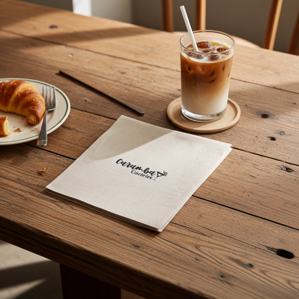 Servilletas personalizadas para cafeterías y restaurantes, fabricadas, personalizadas y distribuidas por Activa Industria SAS en Colombia.