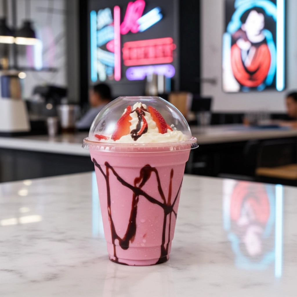 Vaso PET transparente con tapa domo para malteadas y bebidas frías, fabricado, personalizado y distribuido por Activa Industria SAS en Colombia.