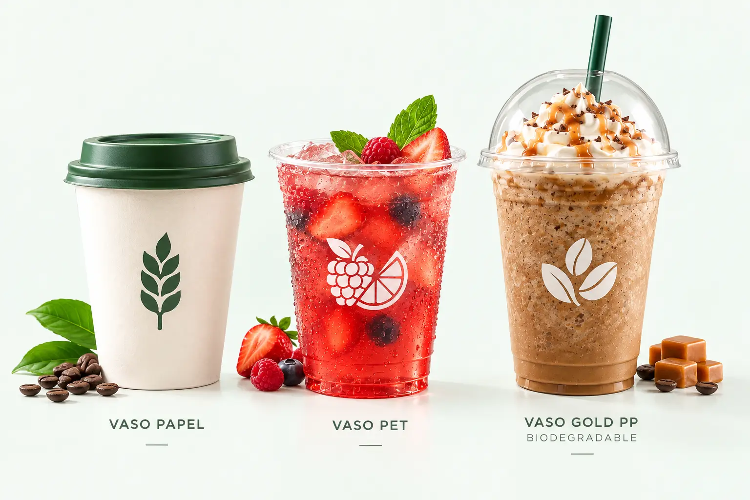 Vasos personalizados de papel, PET y Gold PP para bebidas de Activa Industria.